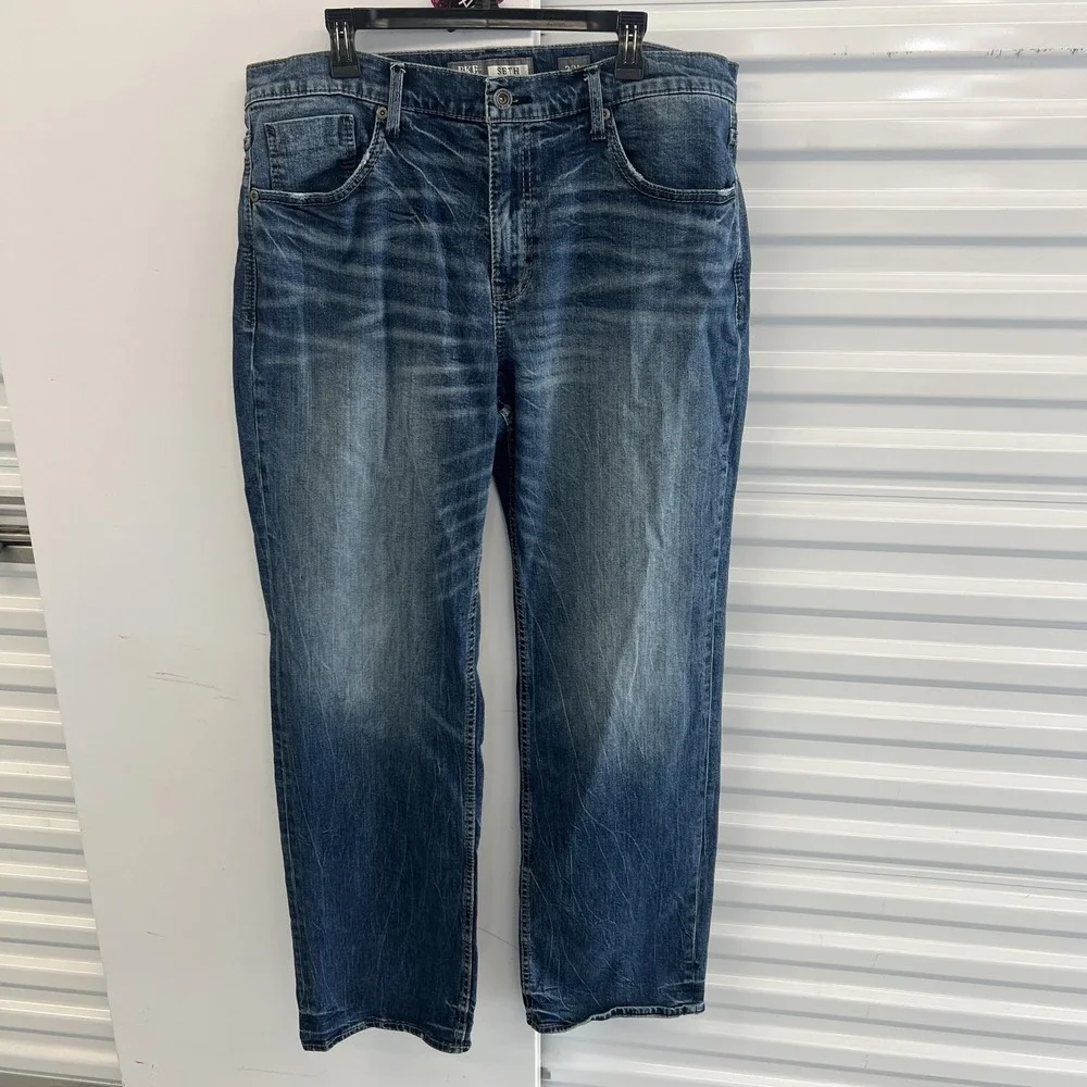 BKE Seth Jeans Mens 38x34 Blue Medium Wash Relaxed Straight Leg Denim Stretch